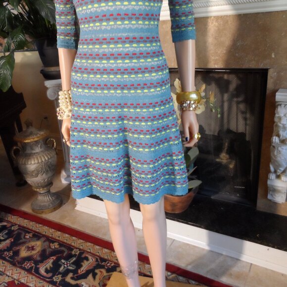 M Missoni Light Blue Multi Color Fit & Flair Knit Dress Size XS - Picture 10 of 16